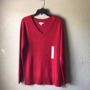 New Women’s Sweater Croft And Barrow Red V-Neck Long Sleeve Sweater Size Medium